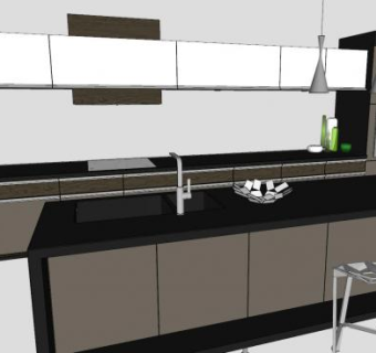 现代岛型厨房布局SU模型下载_sketchup草图大师SKP模型