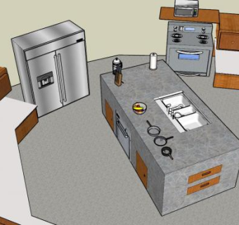 不锈钢岛型厨房SU模型下载_sketchup草图大师SKP模型