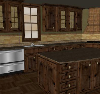 复古岛型厨房SU模型下载_sketchup草图大师SKP模型