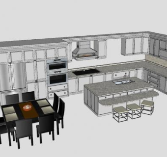 现代白色L型厨房SU模型下载_sketchup草图大师SKP模型