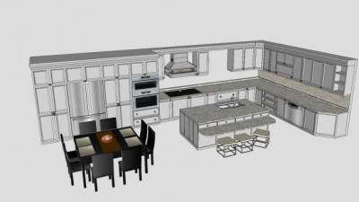 现代白色L型厨房SU模型下载_sketchup草图大师SKP模型