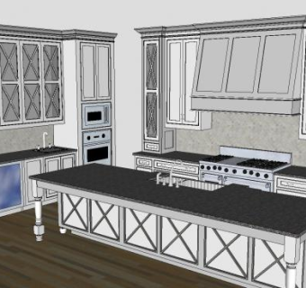 现代白色L型家装厨房SU模型下载_sketchup草图大师SKP模型