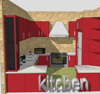 家装U型简易厨房SU模型下载_sketchup草图大师SKP模型