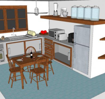家庭L型小厨房SU模型下载_sketchup草图大师SKP模型