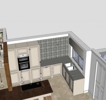 家庭装修岛型厨房SU模型下载_sketchup草图大师SKP模型
