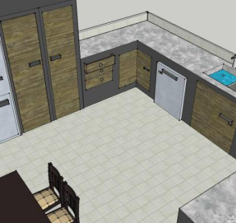 厨房装修U型SU模型下载_sketchup草图大师SKP模型