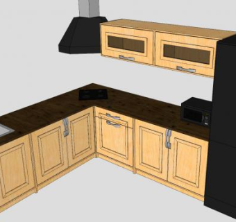 简易厨房L型装饰SU模型下载_sketchup草图大师SKP模型