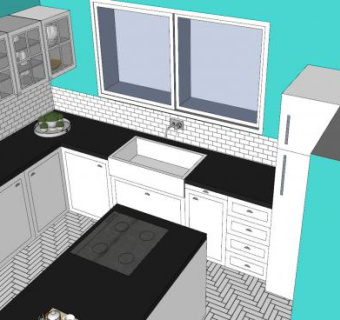 宜家白色L型厨房SU模型下载_sketchup草图大师SKP模型