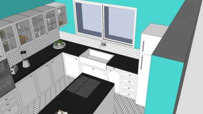 宜家白色L型厨房SU模型下载_sketchup草图大师SKP模型