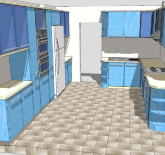 装修蓝白L型厨房SU模型下载_sketchup草图大师SKP模型
