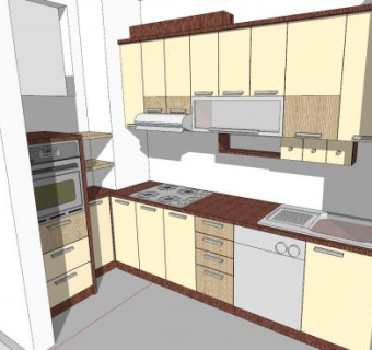家居一字型厨房装修SU模型下载_sketchup草图大师SKP模型