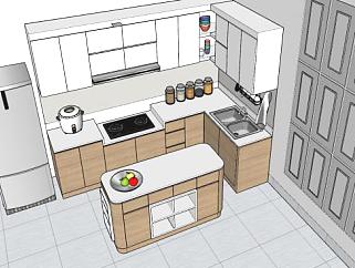 岛型厨房橱柜SU模型下载_sketchup草图大师SKP模型