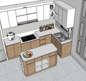 岛型厨房橱柜SU模型下载_sketchup草图大师SKP模型