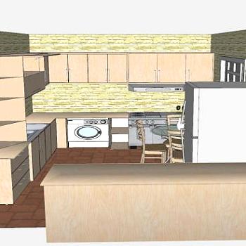 现代L型厨房橱柜SU模型下载_sketchup草图大师SKP模型
