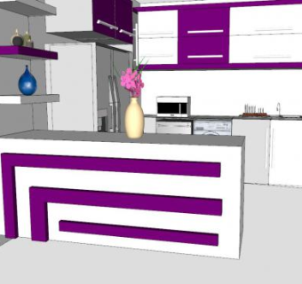 小型U型厨房橱柜SU模型下载_sketchup草图大师SKP模型