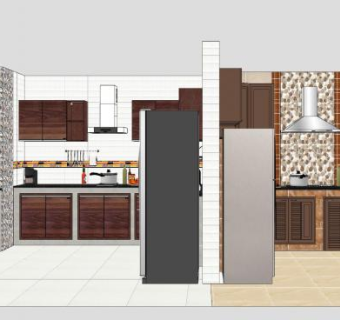 U型装修厨房SU模型下载_sketchup草图大师SKP模型