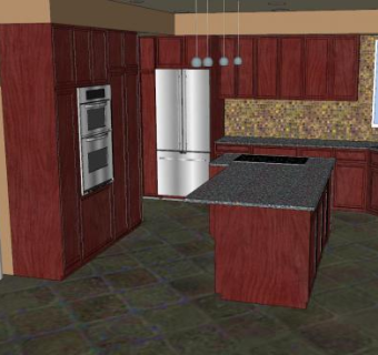 装修布局岛型厨房SU模型下载_sketchup草图大师SKP模型