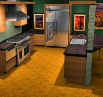 居家橱柜岛型厨房SU模型下载_sketchup草图大师SKP模型