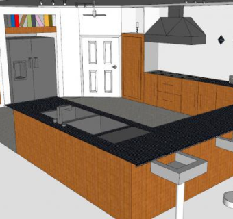 现代U型厨房装修SU模型下载_sketchup草图大师SKP模型