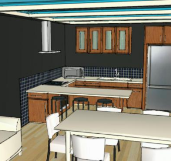 U型木质厨房装修SU模型下载_sketchup草图大师SKP模型