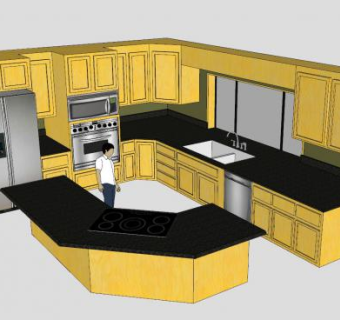 黄色厨房装修简易风格SU模型下载_sketchup草图大师SKP模型
