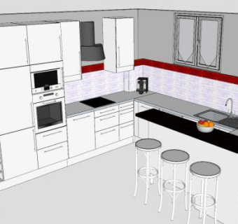 白色宜家L型厨房SU模型下载_sketchup草图大师SKP模型