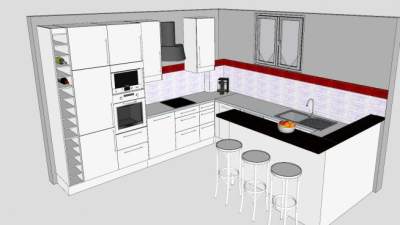白色宜家L型厨房SU模型下载_sketchup草图大师SKP模型