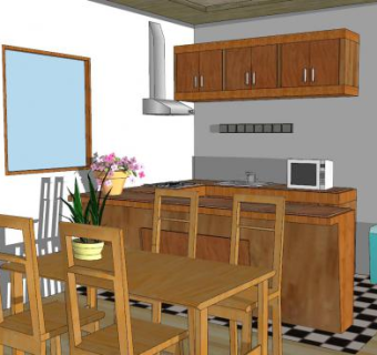 现代实木厨房SU模型下载_sketchup草图大师SKP模型