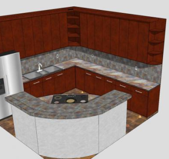 岛型家居橱柜厨房SU模型下载_sketchup草图大师SKP模型