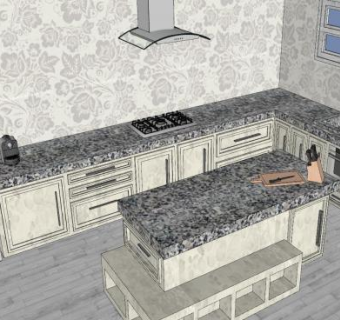 欧式岛型装修厨房SU模型下载_sketchup草图大师SKP模型