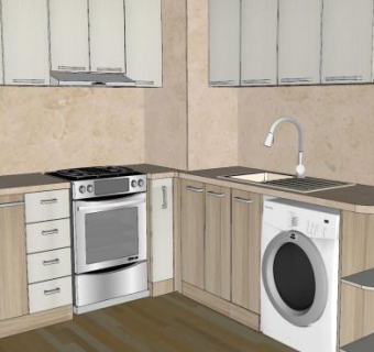 简约风格L型厨房SU模型下载_sketchup草图大师SKP模型