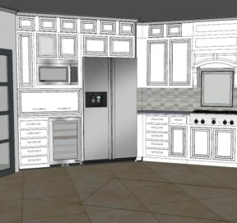 简欧白色开放式厨房SU模型下载_sketchup草图大师SKP模型