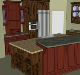 古典风格开放厨房SU模型下载_sketchup草图大师SKP模型