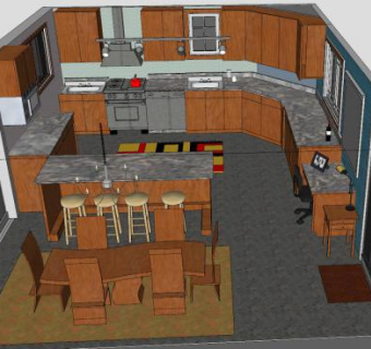 樱桃橱柜简约厨房SU模型下载_sketchup草图大师SKP模型