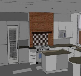 岛型现代风格厨房SU模型下载_sketchup草图大师SKP模型