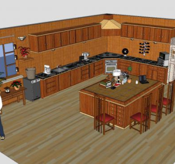 大型L型厨房SU模型下载_sketchup草图大师SKP模型