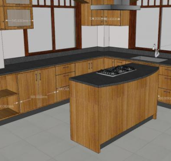 古典风格岛型厨房SU模型下载_sketchup草图大师SKP模型