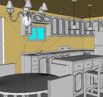 岛型开放式厨房SU模型下载_sketchup草图大师SKP模型