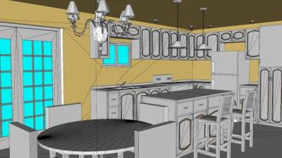 岛型开放式厨房SU模型下载_sketchup草图大师SKP模型