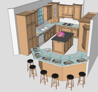简约风格岛型厨房SU模型下载_sketchup草图大师SKP模型