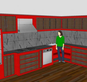 现代红色厨房SU模型下载_sketchup草图大师SKP模型