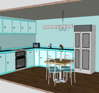 L型厨房餐厅SU模型下载_sketchup草图大师SKP模型