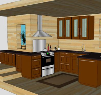 漂亮开放式现代厨房SU模型下载_sketchup草图大师SKP模型