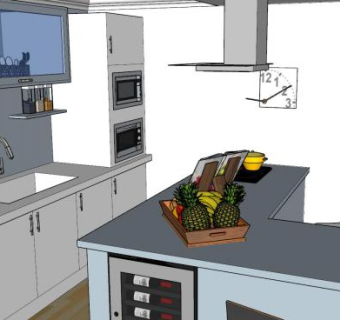 简约岛型厨房SU模型下载_sketchup草图大师SKP模型