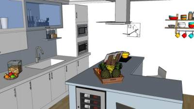 简约岛型厨房SU模型下载_sketchup草图大师SKP模型