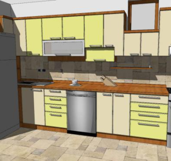 现代一字型厨房装修SU模型下载_sketchup草图大师SKP模型