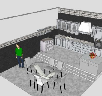 简欧厨房装修SU模型下载_sketchup草图大师SKP模型