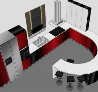 现代弧形厨房SU模型下载_sketchup草图大师SKP模型