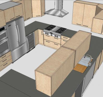 家居U型厨房SU模型下载_sketchup草图大师SKP模型