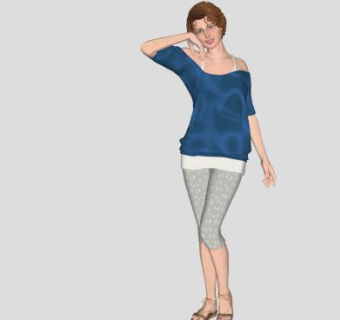 短卷发女孩站姿SU模型下载_sketchup草图大师SKP模型